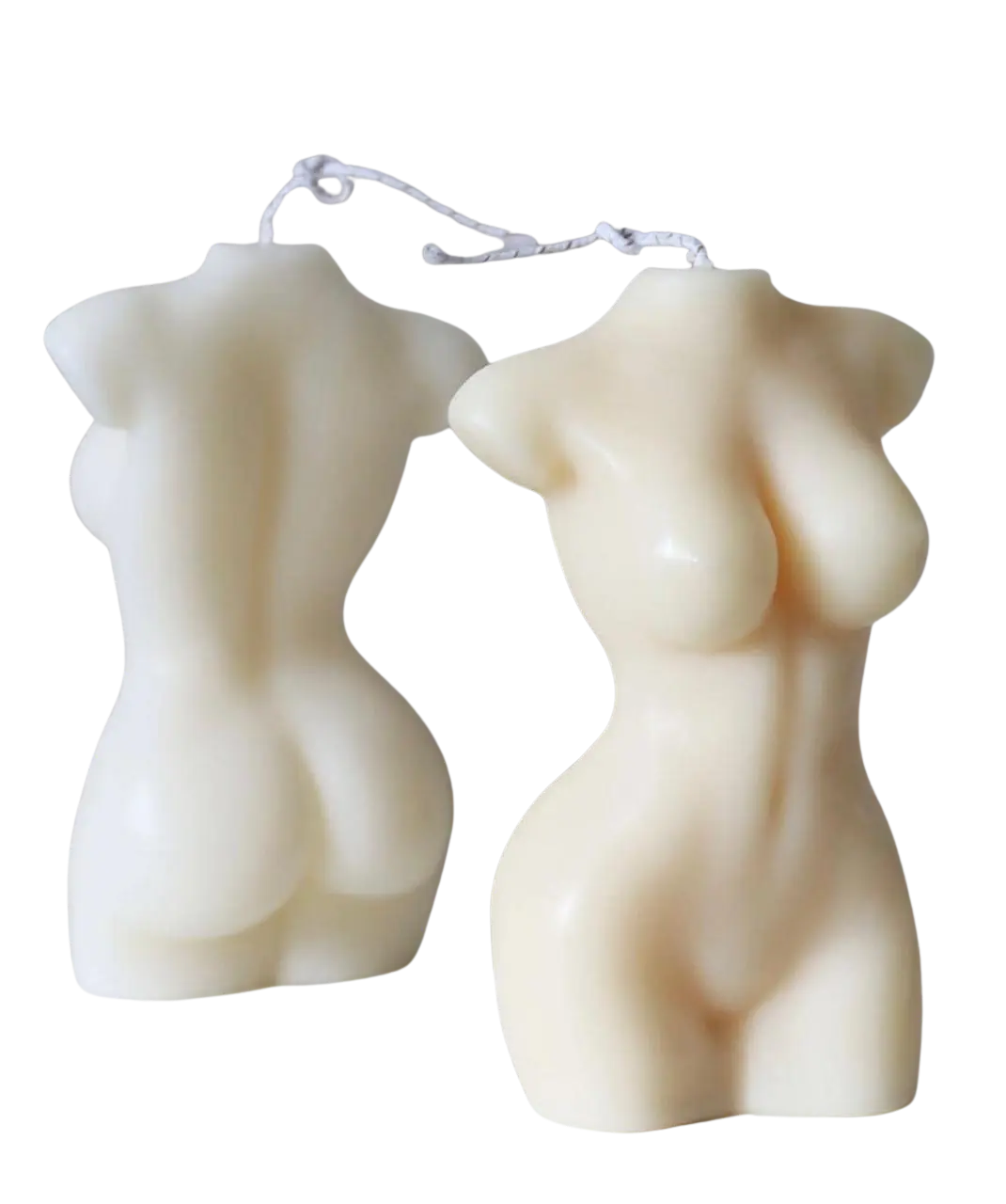 Off-white female torso sculptural paraffin wax candle.